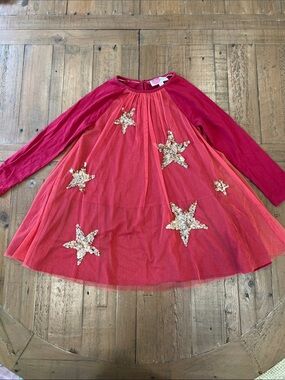 Mini Boden sequin star tulle Raglan sleeve dress girls 4-5 years